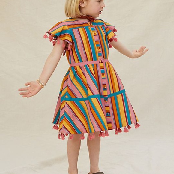 FARM Rio Other - NWT FARM Rio Anthropologie Girl's Kids Dress Tassels Stripe Yellow Pink Blue 7 8